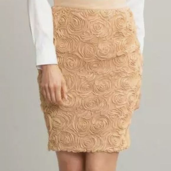 Banana Republic Dresses & Skirts - Banana Republic Romantic Chic Golden Laced 3D Roses Mini Pencil Skirt